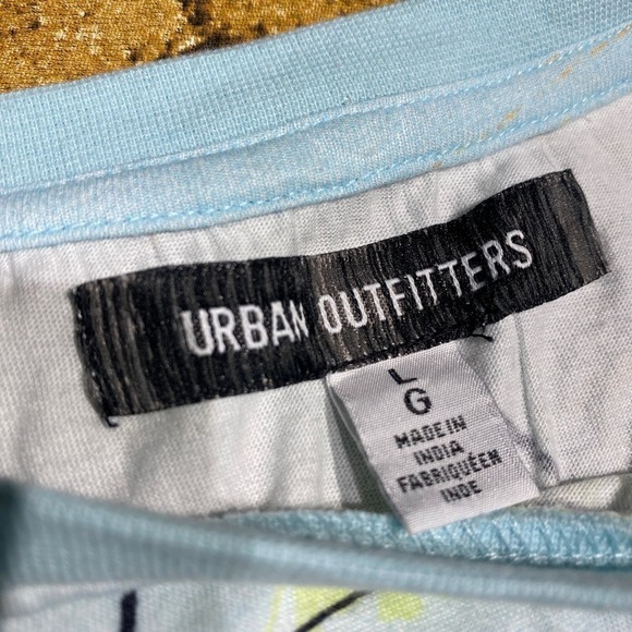 Urban Outfitters Womens Blue Crew Neck Ruched Waist Printed Cropped Top Sz Large - Picture 10 of 11